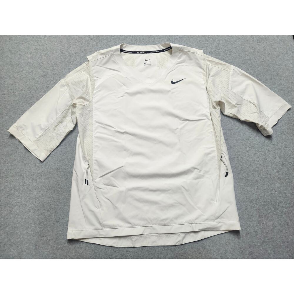 Nike Baseball Pullover Jacket Mens L White Short Sleeve Athletic Vented Swoosh